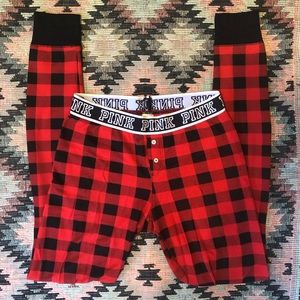 LIKE NEW red and black plaid VS PINK leggings